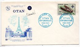 Pli Premier Jour OTAN, 10 ème Anniversaire 12/12/1959. Enveloppe Illustrée Par J.Combet Avec Signature Du Graveur. - NAVO