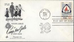 FDC Premier Jour D'émission First Day Cover Scout Golden Jubilee Camp Fire Girls New York Nov 1 1960 Cachet She Cares - 1951-1960