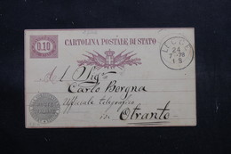 ITALIE - Entier Postal De Lecce En 1878 Pour Otranto - L 55043 - Entero Postal