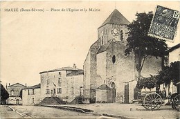- Dpts Div.- Ref-AR855- Mauzé Sur Le Mignon - Place De L Eglise Et La Mairie - Carriole Et Bidons - Carte Bon Etat - - Mauze Sur Le Mignon