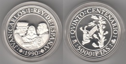 ESPAÑA 1990 - QUINTO CENTENARIO - MONEDA DE 5000 PESETAS DE PLATA - INDIGENAS - 2ª SERIE - 5 000 Pesetas