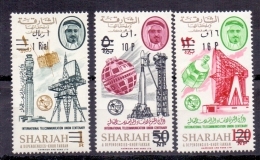 1966 SHARJAH Telecommunications  Overprint New Currency Complete Set 3 Values MNH             (Or Best Offer) - Sharjah