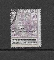 REGNO D'ITALIA 1924  ENTI PARASTATALI SOGGETTI VARI ASS.NAZ.MUTIL.INV.GUERRA SASS. 74 USATO VF - Andere & Zonder Classificatie