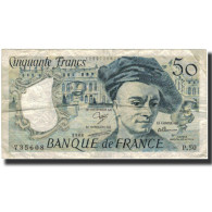 France, 50 Francs, Quentin De La Tour, 1988, B+, Fayette:67.14, KM:152d - 50 F 1976-1992 ''Quentin De La Tour''