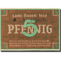 Billet, Allemagne, Baden, 5 Pfennig, 1947, KM:S1001a, SPL - Andere & Zonder Classificatie