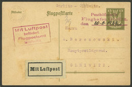 GERMANY: 20/AU/1925 Görlitz - Gleiwitz, Flown Postal Card, With Special Markings, Interesting! - Otros & Sin Clasificación