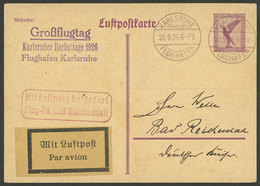GERMANY: 20/SE/1926 Postal Card Of 15Pg. For Airmail Flown From Karlsruhe To Bad Reichenhall, Very Nice! - Autres & Non Classés