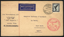 GERMANY: Cover Flown By ZEPPELIN From Friedrichshafen To Egypt On 24/MAR/1929, With Special Handstamp Of The Flight And  - Otros & Sin Clasificación