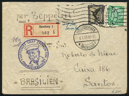 GERMANY: ZEPPELIN: Registered Airmail Cover Sent From Hamburg To Brazil On 6/MAY/1933 Franked With 3.05Mk., Very Nice! - Other & Unclassified