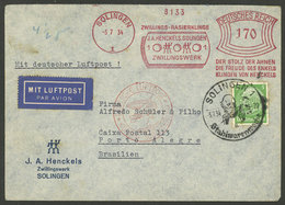 GERMANY: 5/JUL/1934 Solingen - Brazil, Airmail Cover Sent By DLH With Mixed Postage: Postage Stamp 5Pg. + Meter 1.70Mk.  - Sonstige & Ohne Zuordnung