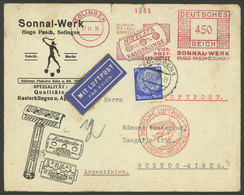 GERMANY: 17/NO/1936 Solingen - Argentina, Airmail Cover With Advertising For Razors And Razor Blades, With Mixed Postage - Otros & Sin Clasificación