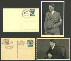 GERMANY: 2 Postcards With Views Of Hitler, With Special Nazi Franking And Cancels, One With Small Stains, The Other One  - Otros & Sin Clasificación