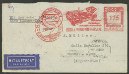 GERMANY: 6/JUL/1938 Pforzheim - Argentina, Registered Airmail Cover Sent By DLH With Meter Mark 1.75Mk., VF Quality! - Otros & Sin Clasificación