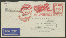 GERMANY: 6/JUL/1938 Pforzheim - Argentina, Registered Airmail Cover Sent By DLH With Meter Mark 1.75Mk., VF Quality! - Sonstige & Ohne Zuordnung