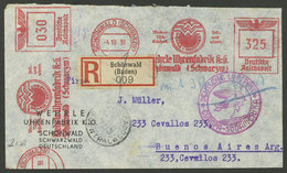 GERMANY: 4/OC/1938 Schönwald - Argentina, Registered Airmail Cover Sent By DLH With Meter Marks 30Pg. + 3,25Mk., VF Qual - Other & Unclassified