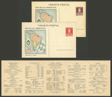 ARGENTINA: GJ.TAR-65/66, 1934 San Martín W/o Period, Set Of 2 Double Postal Cards (4c. And 10c.) With Map Of South Ameri - Ganzsachen