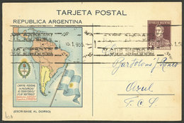 ARGENTINA: GJ.TAR-65, 1934 San Martín W/o Period 4c. Double Postal Card With Map Of South America And Inside Statistics  - Postwaardestukken