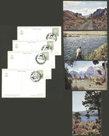 ARGENTINA: GJ.TAR-94, Set Of 4 Postal Cards Of National Parks, Value 4c. With Views On Back: Fishing At Limay River, Val - Entiers Postaux