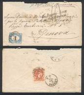 ARGENTINA: Cover Franked On Reverse By GJ.38, Sent From Buenos Aires To Genova On DE/1875 To Collect. It Was Carried By  - Voorfilatelie