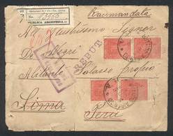ARGENTINA: Cover Franked By Plowman 5c. X4 (total 20c.), Sent From Buenos Aires To PERU On 16/SE/1915 By Registered Mail - Prephilately