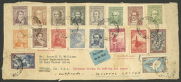 ARGENTINA: COLORFUL POSTAGE: Registered Airmail Cover Front Sent From Buenos Aires To USA On 23/OC/1938 With 18 Differen - Préphilatélie