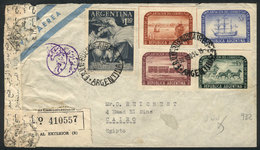 ARGENTINA: Airmail Cover Sent From Buenos Aires To EGYPT On 20/AU/1954 With Nice Postage. On Destination It Received Sev - Préphilatélie