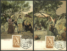 ARGENTINA: TOBA INDIANS: 2 Old Postcards With Very Good Ethnic Views, Used To Make First Day Cards Of The 1948 "Indian D - Argentinien