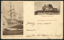 ARGENTINA: Santa Fe: Spectacular PC With 2 Views: Ships Entering Colastiné And Railway Station, Editor La Artística, Use - Argentina