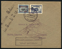 BOLIVIA: Cover Flown By ZEPPELIN, Sent From La Paz To England On 14/MAY/1930, Franked With Sc.C15 + C25, Violet Handstam - Bolivia