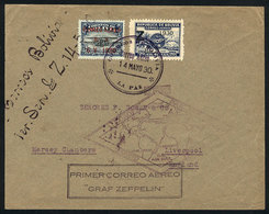 BOLIVIA: Cover Flown By ZEPPELIN, Sent From La Paz To England On 14/MAY/1930, Franked With Sc.C15 + C25, Violet Handstam - Bolivien