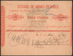 BRAZIL: Rare POSTAL MONEY ORDER Of The State Of Minas Gerais Dated 2/MAY/1910, Few Known Examples! - Altri & Non Classificati