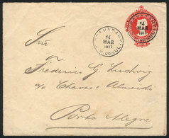 BRAZIL: 100Rs. Stationery Envelope Sent To Porto Alegre On 14/MAR/1911, Nice Postmark Of GRAVATAHY, VF! - Other & Unclassified