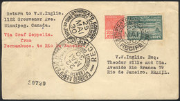 BRAZIL: Cover Flown Via ZEPPELIN From Recife To Rio De Janeiro On 22/MAY/1930, VF Quality! - Lettres & Documents
