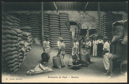 BRAZIL: Coffee Warehouse In The Port Of Santos, Circa 1905, VF Quality - Autres & Non Classés