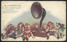 BRAZIL: Old Advertising PC For "Guanabara" Tailor Shop, Nice View Of A PHONOGRAPH And Babies Crying, With Defects" - Sonstige & Ohne Zuordnung