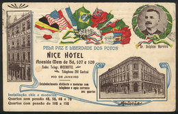 BRAZIL: RIO DE JANEIRO: Nice Hotel, View Of Flags And President Delfim Moreira, Sent From Rio To Lisboa On 10/JUL/1919,  - Autres & Non Classés