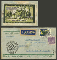 BRAZIL: SETTLERS DAY, Beautiful Cinderella Affixed On Back Of Airmail Cover Sent To Germany By Zeppelin On 24/JUL/1934,  - Erinnophilie