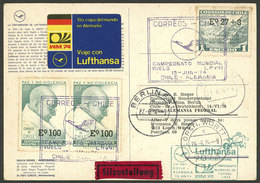 CHILE: 13/JUN/1974 Santiago - Germany, Special Flight For Football World Cup, With Special Cinderella, Postmarks, Etc.,  - Cile