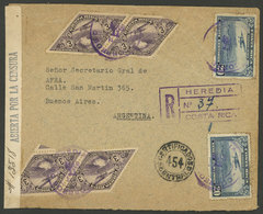 COSTA RICA: 11/MAR/1934? Heredia - Argentina, Registered Cover, With 52c. Postage, Very Nice! - Costa Rica