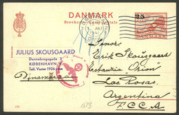DENMARK: 25o. Postal Card Sent To Argentina On 9/JUL/1941, With Nazi Censor Mark, And Arrival Backstamp 16/SE, VF Qualit - Otros & Sin Clasificación