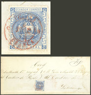 ECUADOR: Sc.9, 1872 ½R. Blue, Franking A Folded Cover Sent From PELILEO To Lacatunga On 9/FE/1874, Very Nice! - Ecuador