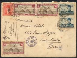 EGYPT: Airmail Cover Sent To Brazil On 17/MAR/1943 With Nice Postage Of 132m., Postmarked "BASE ARMY POST OFFICE", Nice  - 1866-1914 Khédivat D'Égypte