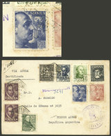 SPAIN: Edifil 874, 1939 70c. Franco With Uncatalogued COMPLETE DOUBLE IMPRESSION Variety + Other Values On Registered Ai - Otros & Sin Clasificación