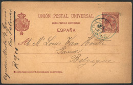 SPAIN: 10c. Postal Card Sent From LAS PALMAS (blue Datestamp) To Gand (Belgium) On 17/JA/1900. - Autres & Non Classés