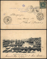 SPAIN: Postcard With View Of Asturias (old Dock, Gijón), Franked With 5c. And Sent To Brazil On 4/SE/1902, VF Quality! - Otros & Sin Clasificación