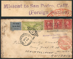 UNITED STATES: Airmail Cover Sent From San Francisco To Austria On 4/JUN/1934, Sent By Mistake To San Pedro (violet Mark - Storia Postale