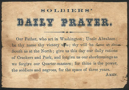 UNITED STATES: "Soldiers' Daily Prayer", Interesting Small Sheet (circa 1862), Minor Defects, Rare!" - Non Classificati
