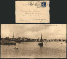 FRANCE: Triple Postcard With View Of "Saint-Vaast-La-Hougue, Les Quais", Franked With 25c. And Sent To Brazil On 4/SE/19 - Autres & Non Classés