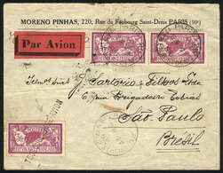 FRANCE: Airmail Cover Sent From Paris To Brazil On 2/MAY/1930, Franked With 3 Stamps Of 3Fr., 2 Cancelled In Paris And T - Sonstige & Ohne Zuordnung