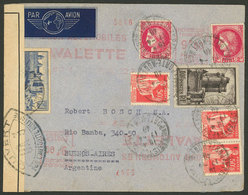 FRANCE: MIXED POSTAGE Meter + Postage Stamps (total 38.50Fr.), Sent From Paris To Buenos Aires On 17/AP/1940, With Frenc - Altri & Non Classificati